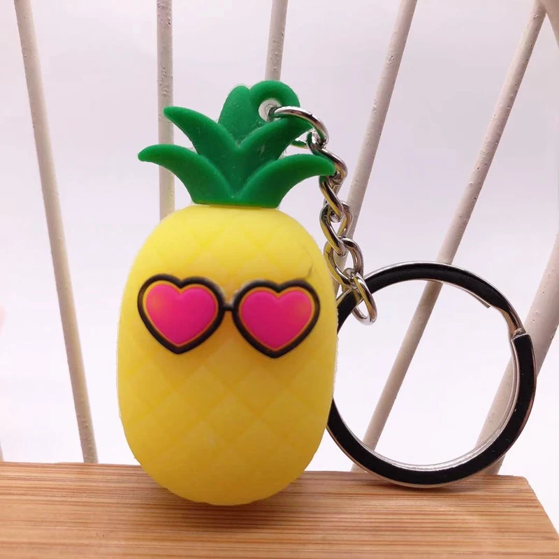 4 шт. имитация 3D мультфильм фрукты необычный брелок для ключей мягкие ПВХ Брелоки для ключей держатель Автомобильный мешок аксессуары на кольцо для ключей подарки - Цвет: 3