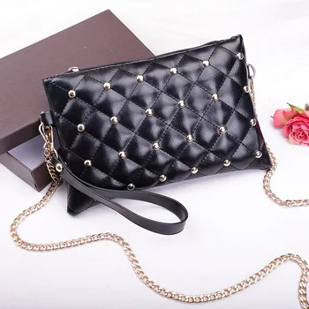 

Diamond Lattice Women's Clutches Rivet woman envelope bag chain Women's Crossbody Shoulder Bags black clutch purses bolsa