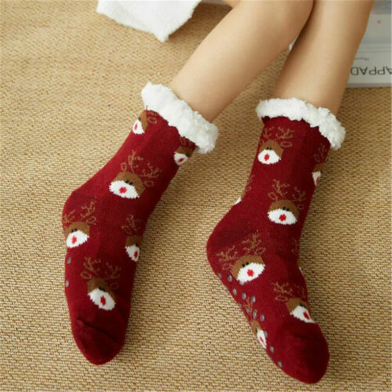 Women Soft Winter Warm Socks Non Slip Knitted Christmas Slipper Socks Gripper Soles Socks