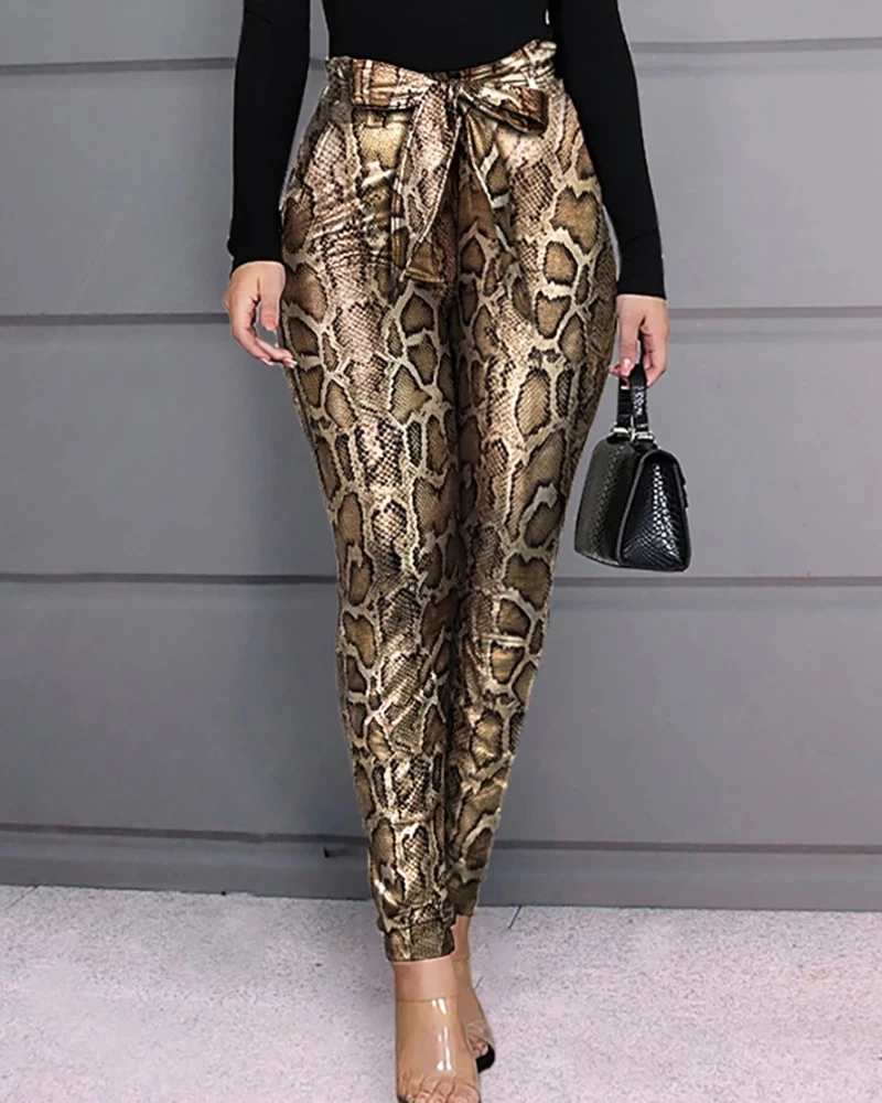 high waist snake print trousers