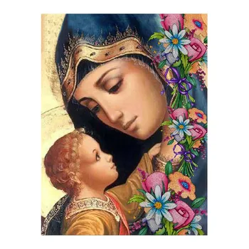 

Religious Diamond Painting Portrait Round Full Drill Madonna and Child Nouveaute DIY Mosaic Embroidery 5D Cross Stitch Gifts