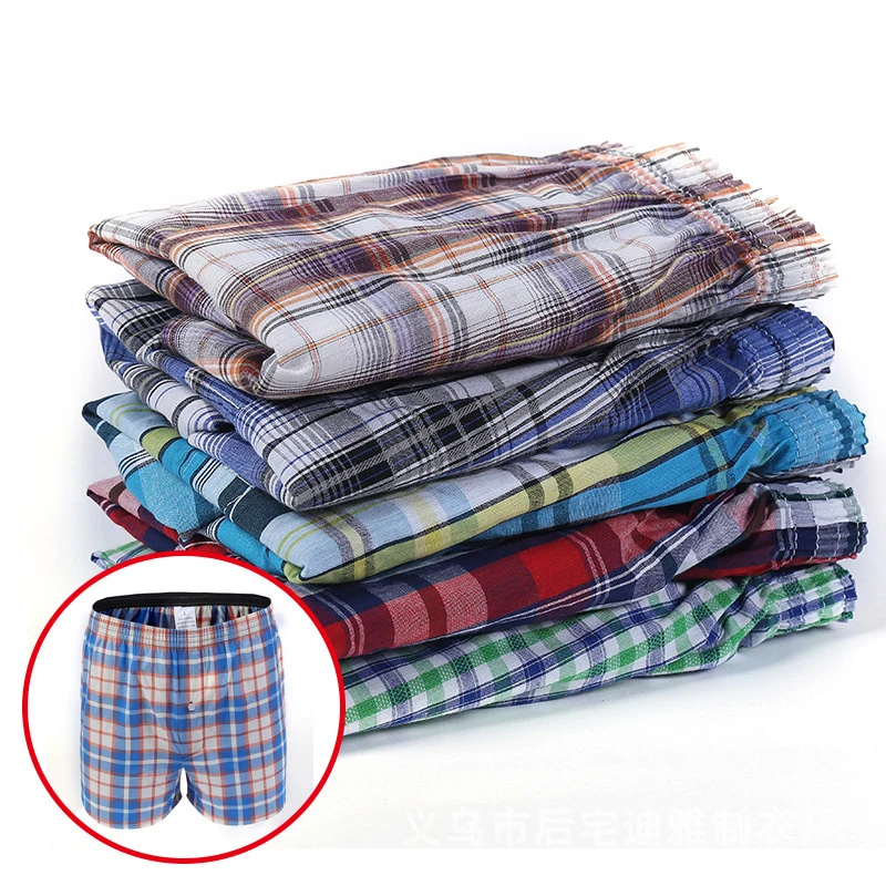 

Underwear Men Boxer Boxershorts Mens Long Boxers Grid Beach Shorts 100% Cotton Plus Size L-3XL Loose Pants 30