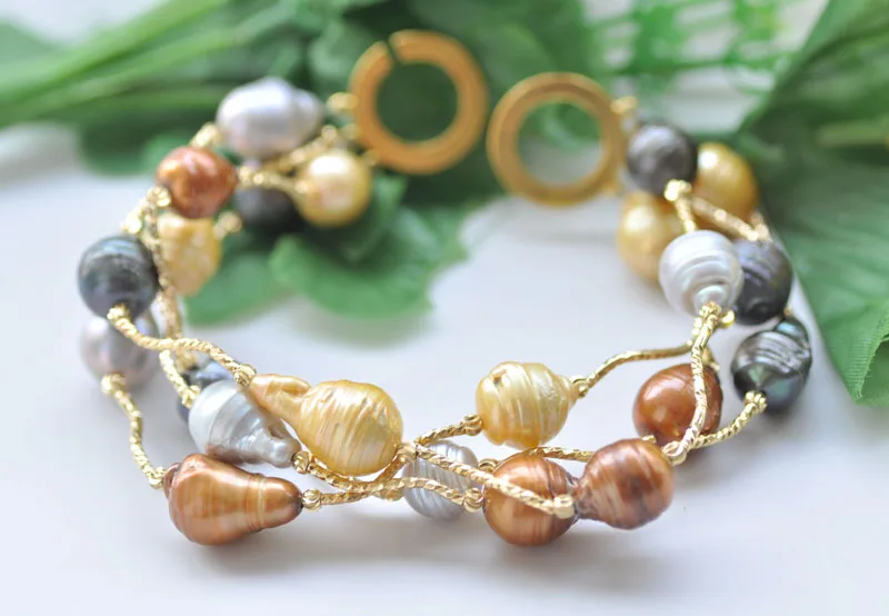 bracelet D0451 4 ряда 18 мм многоцветный БАРОККО Кеши жемчужное ожерелье браслет серьги - Цвет камня: bracelet