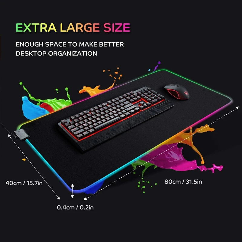 RGB Расширенный игровой коврик для мыши большой коврик для мыши мягкий светодиодный Коврик для компьютерной мыши с подсветкой для геймера офисный ПК настольный коврик XXL большой коврик для мыши