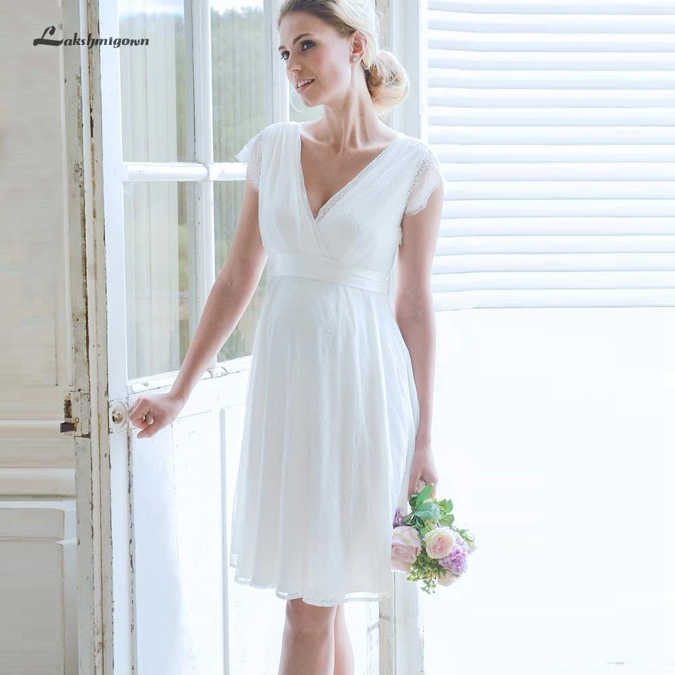 Lakshmigown кружевное короткое свадебное платье для беременных Vestido Curto свадебное платье со съемным поясом пляжные свадебные платья с v-образным вырезом