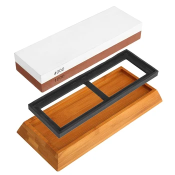 

Whetstone Sharpening Stone,Knife Sharpener Kit, 1000/4000 Grit Chef Knife Sharpener NonSlip Silicone Base Holder And Bamb