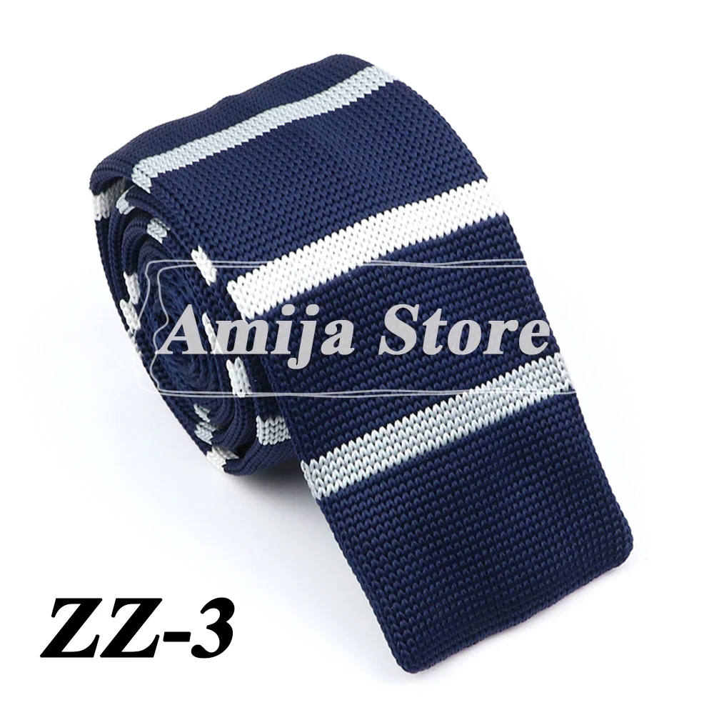 Neue Mode Herren Strickkrawatte Gestreift Blau Schwarz Dünn Schmal Schlank Strick Warm Hals Für Männer Gewebt Designer Täglich Tragen Krawatte – Detail 5