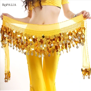 

Women Belly Dancer Skirt Indian Belly Dance Costume Hip Scarf Wrap Sequins Belt 58 Coins Chiffon Skirts Sequined Waist Chain