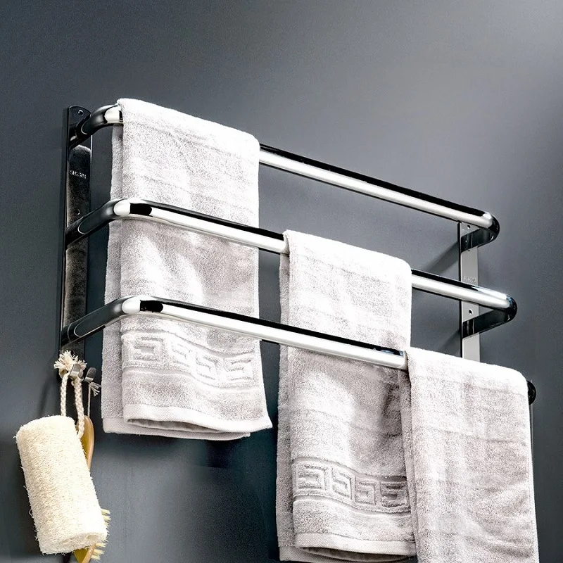 High Quality Bathroom Hardware Towel Rack Stainless Steel Towel Bar Wall Mounted Holder Single Bar Double Three Hanger