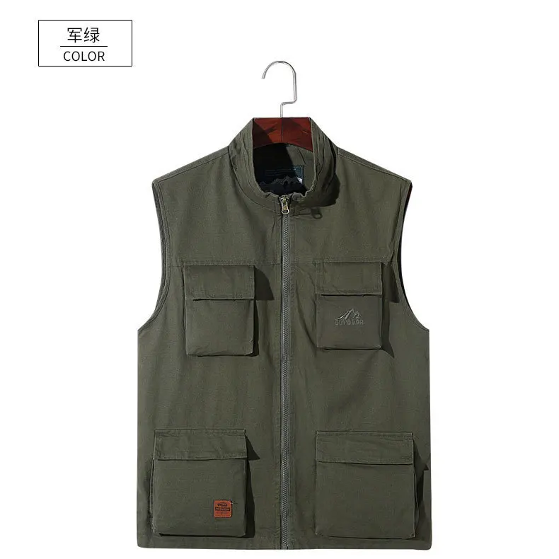 Spring And Autumn Outdoor Fishing Vest Men Greenish Blue Middle-aged Vest Coat Multi-pockets Photography Large Size Vest Waistco