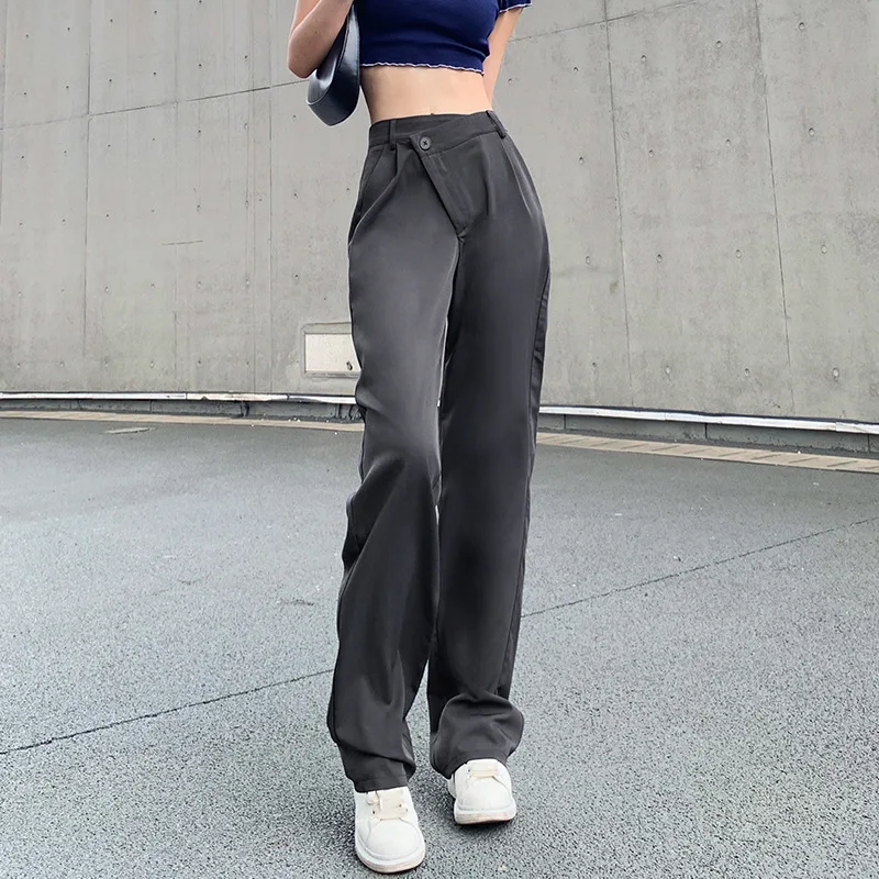 

European And American Irregular Trousers Waist Drape High-waist Straight Wide-leg Casual Pants 2022 Autumn New