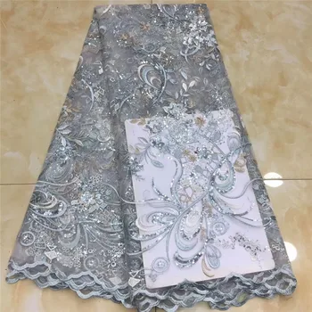 

Latest African French Lace Fabric With Sequins pink For Sewing Wedding Dress 2020 blue High Quality Organza Tulle Lace Fabric