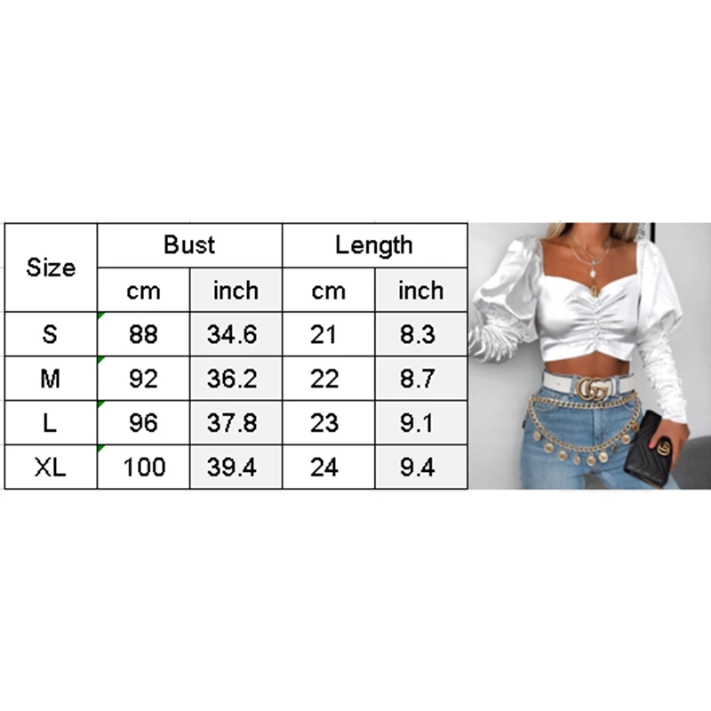 French Style Vintage Sexy Women Square neck Puff Long Sleeve Satin silk button Shirt Ladies Party club wear Blouse Crop Top French Style Vintage Sexy Women Square neck Puff Long Sleeve Satin silk button Shirt Ladies Party club wear Blouse Crop Top