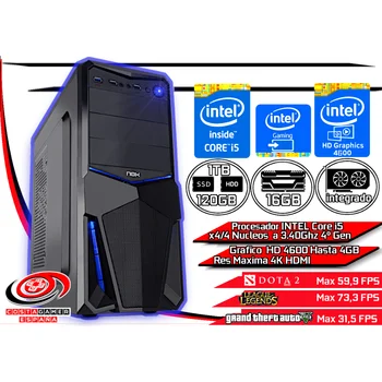 

Gaming computer job study Intel Core i5 4 ° Gen 16 hard GB Ram 120 hard GB SSD + 1TB HDD graphic art HD Intel 4600 Win 10