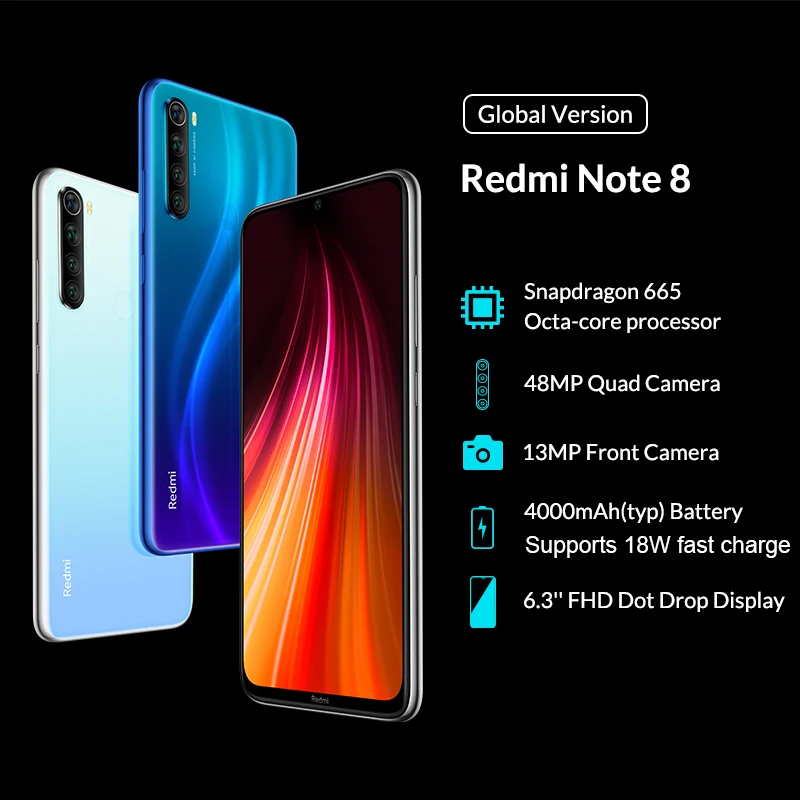 Redmi Note 8 глобальная версия Xiaomi 4GB 64GB смартфон celular 48MP камеры Snapdragon 665 6.3FHD 4000mAh 18W 4K видео