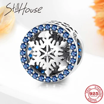 

100% Authentic 925 Sterling Silver snowflake Blue CZ Beads Fit Original European Charm Bracelet Fine Jewelry Making 2019
