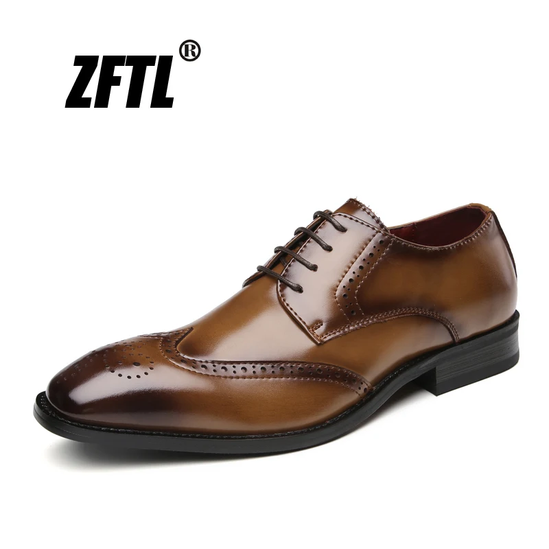 

ZFTL New Men's Dress shoes genuine leather man oxford shoes male Bullock formal shoes male business lace-up Wedding shoes 0141