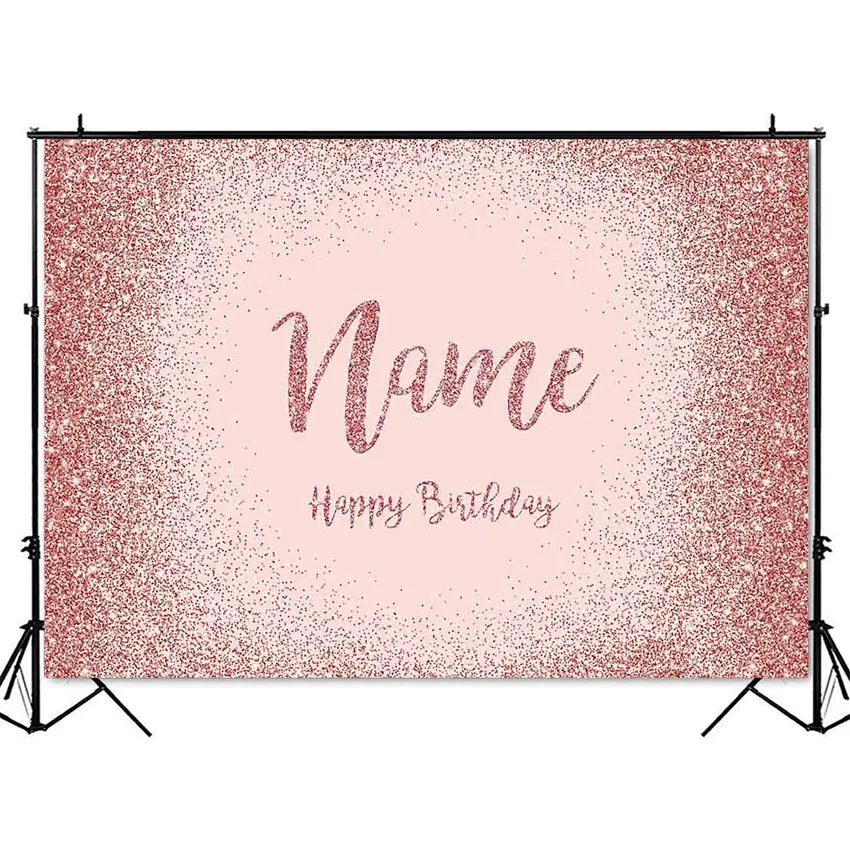 Pink Rose Glitter Backdrop Happy Birthday Photo Background Glitter shiny dots Background for photo studio photocall Name photo backdrop