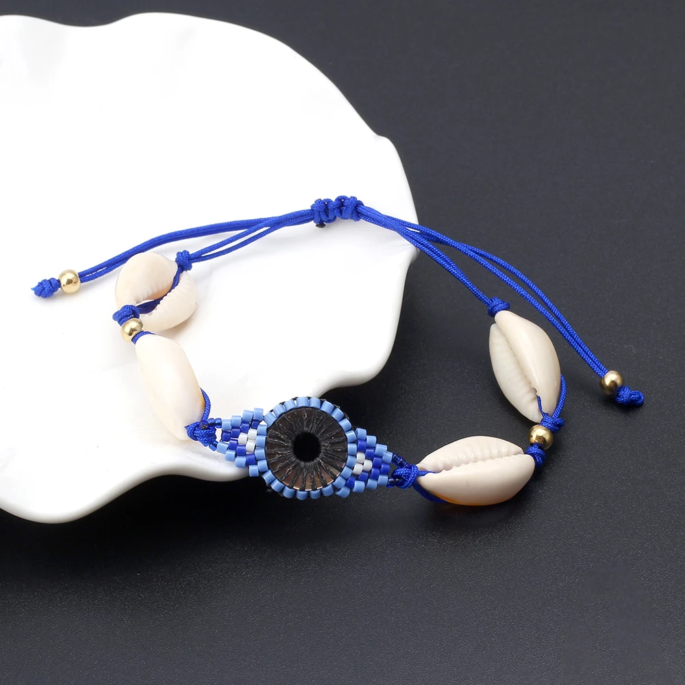 Lucky Eye Shell Evil EYE Miyuki Плетеный Браслет красная голубая веревка цепочка регулируемый браслет с бусинами ювелирные изделия для женщин EY6387