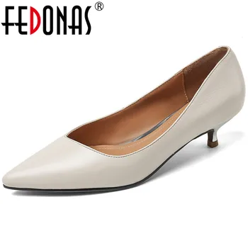 

FEDONAS Women 2020 Simple And Magnificent New Arrival Cow Leather Office Pumps Shallow Pointed Toe Spring Summer Shoes Woman