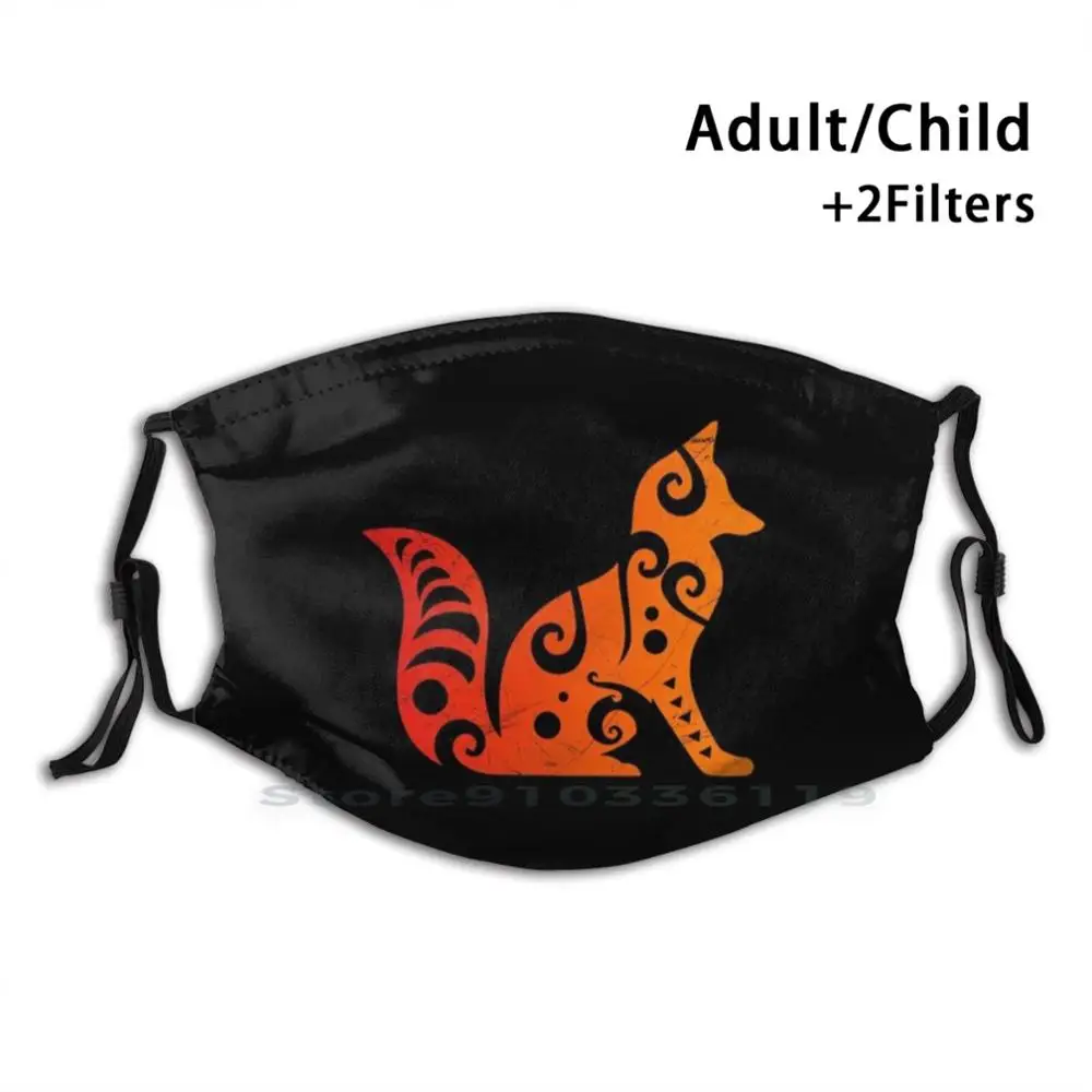 Maori Fox Tribal Tattoo Gift Idea Design Anti Dust Filter Washable Face Mask Kids Animal Funny Nature Cute Wildlife | Аксессуары для