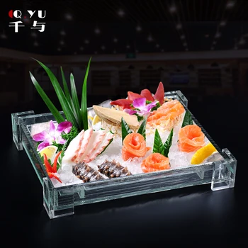 

Transparent plastic sashimi ice plate Japanese Korean sushi fruit plate seafood dry ice dish salmon snakehead mullet slices