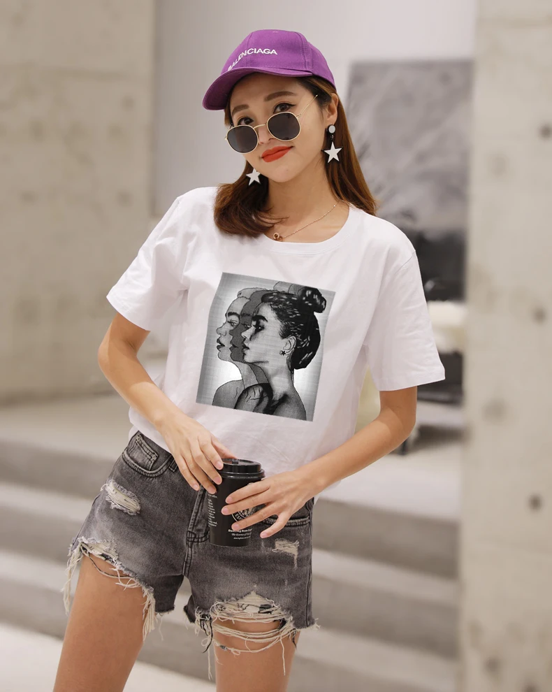 Новинка, женская летняя футболка с коротким рукавом, хлопковые футболки Harajuku, футболка с принтом, топ, футболки, модная повседневная черная футболка