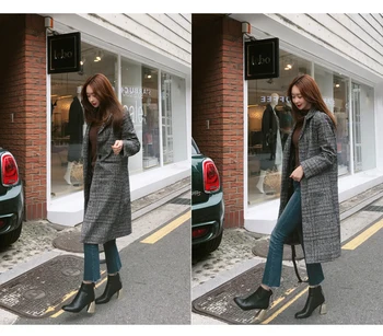 

Spring and autumn women's wool plaid jacket new fashion mid-length wool coat Slim female winter wool jacket female