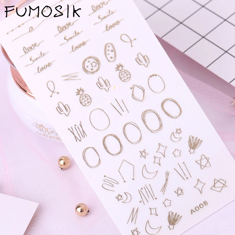

3D Nail Sticker Galaxy Geometry Design Shiny Gold Sliders For Nail Decals Manicure Decor Adhesive Tips