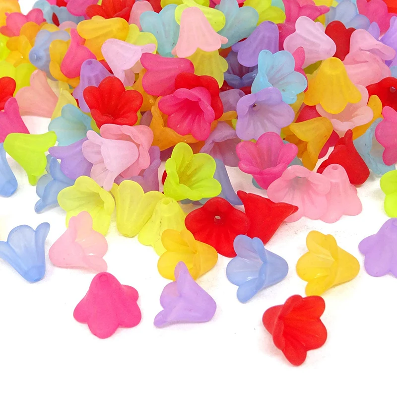 

800PCS/lot Mixed Color Lily Flower Frosted Acrylic Beads For DIY Jewelry Making Accessories 4x10mm