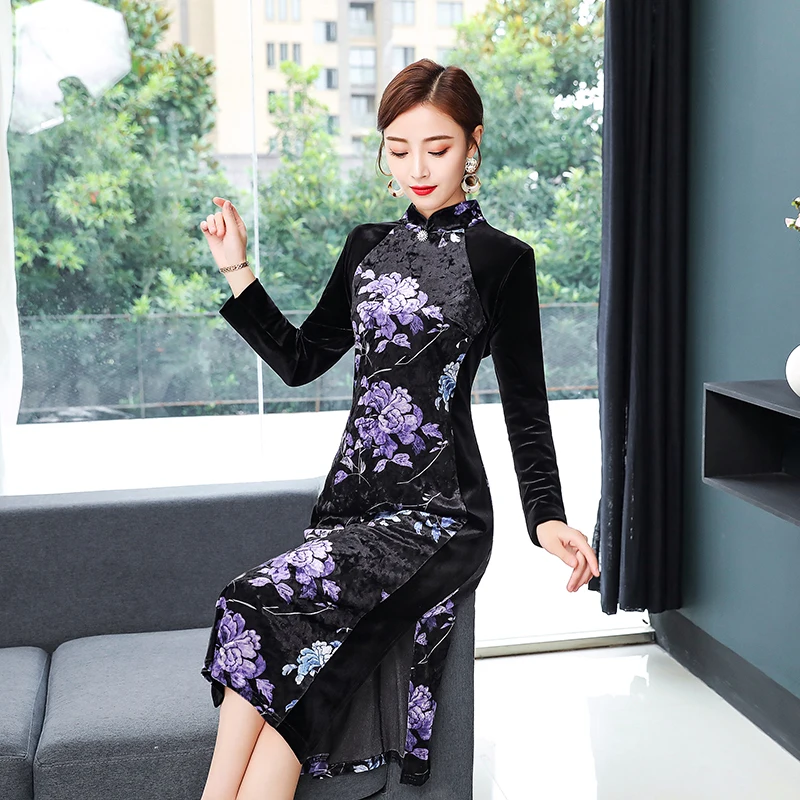 Современные Qipao qinter толстые бархатные вечерние платья для женщин