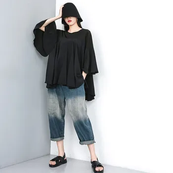 

2019 New Spring Summer High Waist Loose Denim Pants Blue Gray Hit Color Wide Leg Jeans Fashion Women Trousers