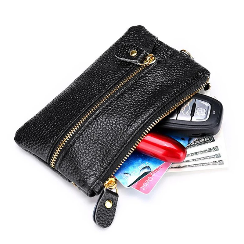 Genuine Cow Leather 6 Keychain Coin Purse Men Women Key Holder Organizer Money Pocket Key Wallet Housekeeper Case Card Bag