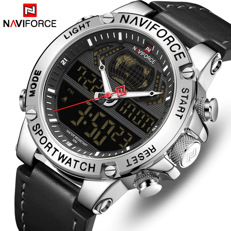 NAVIFORCE новые роскошные мужские водонепроницаемые спортивные кварцевые часы мужские модные деловые Часы светодиодный двойной дисплей часы Relogio Masculino