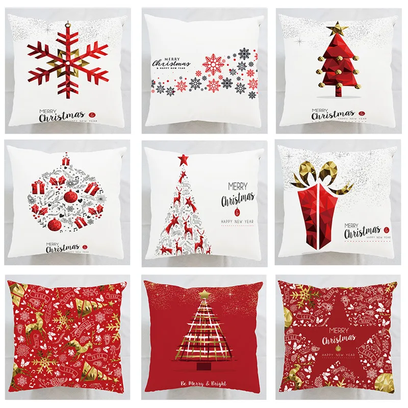 

45*45 Christmas Decoration Cushion Cover Cartoon Santa Claus Printing Pillow Case For Sofa Home Car Navidad Decor Happy New Year