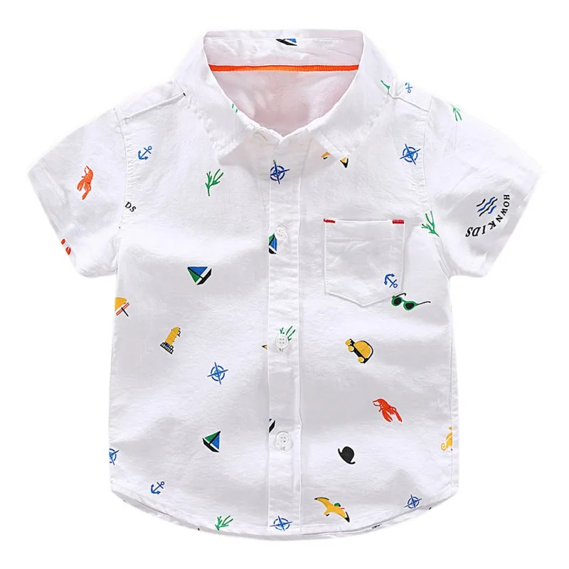 Рубашки для мальчиков; модная детская рубашка в стиле пэчворк с короткими рукавами; высококачественные крутые топы для малышей; летняя одежда для мальчиков - Цвет: W