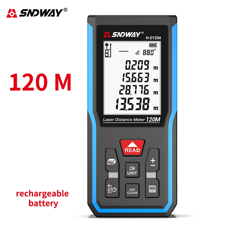 Sndway new launch laser distance meter electronic roulette laser rangefinder 50M 70M 100M 120M laser tape measure range finder