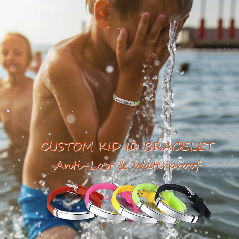 Personalize Kids Medical Alert ID Bracelets for Boys Girls Stainless Steel Silicone stainless steel bracelet silicone bracelet