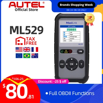 

AUTEL MaxiLink ML529 Scanner Auto OBDII Mode 6 OBD2 Car Diagnostic Tool eobd Built-in DTC Lookup Speaker Clear Code Reader AL519