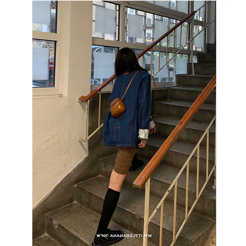

Have Real Object No Color Difference Early Autumn Retro qiang bo Collar Micro Wide Shoulder Profile Cowboy Suit Jacket liang se