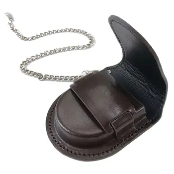 

New Vintage Leather Chain Pocket Watch Holder Storage Case Box Brown