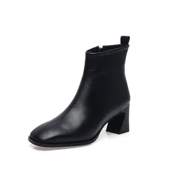 

Punk Women Ankle Boots Classic Leather High Heels Winter autumn Female boots Big Size Western Boots Party Dancing Shoes Woman