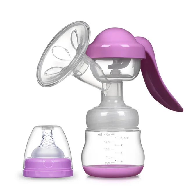 Ручной молокоотсос мощный детский сосок всасывающий 150 мл бутылочки для кормления молока молокоотсосы Бутылочки для сосания - Цвет: Фиолетовый