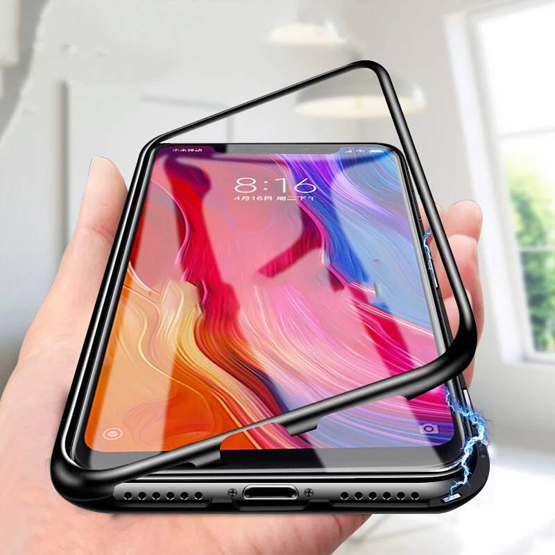Магнитный адсорбционный металлический чехол для телефона для Xiao mi Red mi Note 7 5 6 Pro 6A mi 9CC 8 Pro lite SE POCO F1, закаленное стекло, Магнитная крышка