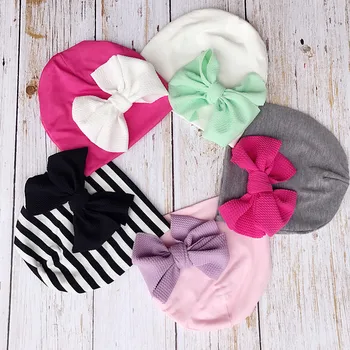 

Messy Bow Infant Bebes Hats Newborn Twist Turban Infant Cap Hat Cotton Soft Bebes Head Hoop Children Cotton Bowknot Beanies