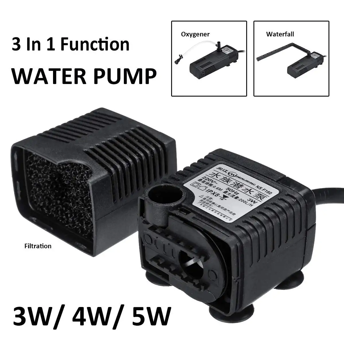 3/4/5W 110-220V многофункциональный водяной насос мини погружной аквариум кондиционер перекачивания воды Особенности насос