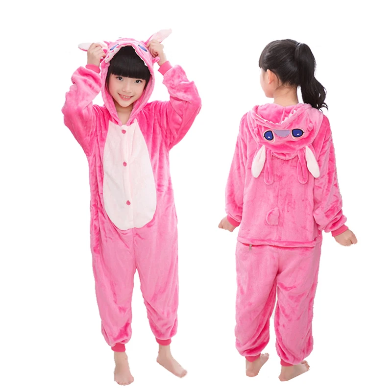 Boy Girl Pajamas Unicorn Winter Children Pajamas Cartoon Animal Panda Onesie Kigurumi Pyjama Kids Hooded Baby Sleepwear Jumpsuit - Цвет: Pink stitch