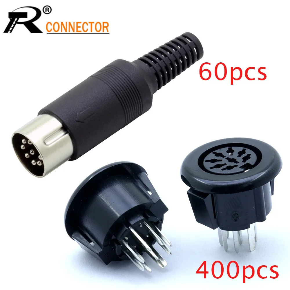 400PCS 8pin Micro Power Socket S Terminals DIN Female Jack PCB Panel Mount Connector+60pcs 8Pin DIN Male Solder Connector