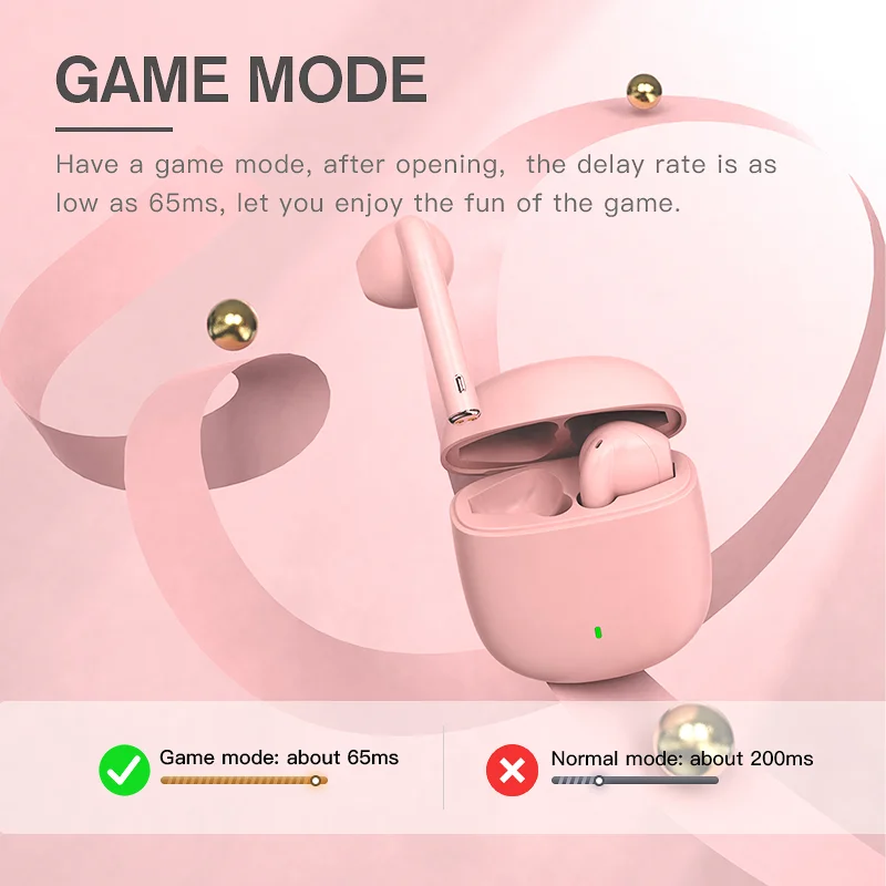iKF Find Pro Pink Wireless Earbuds Gaming Earphone Touch Control TWS Bluetooth 5.0 with 500mAh Charge Case Waterproof Stereo