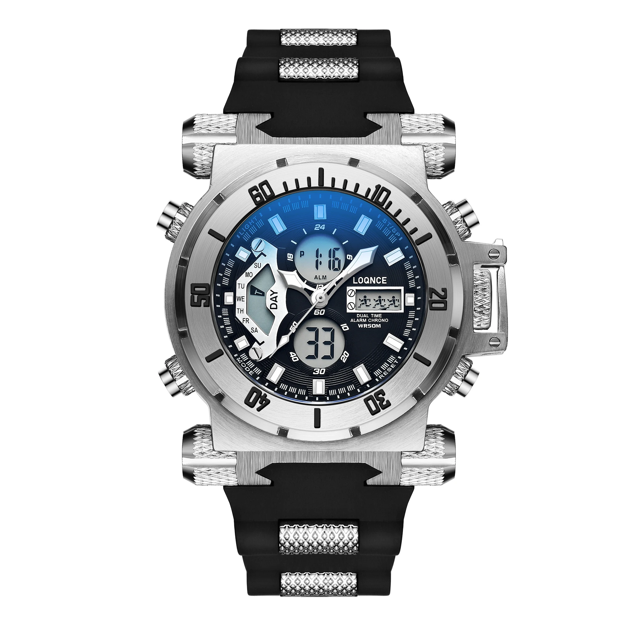 LOQNCE S8022 New Men's Watch Quartz Electronic Dual Movement Alarm Clock Calendar Week Multifunctional Men's Waterproof Watches 